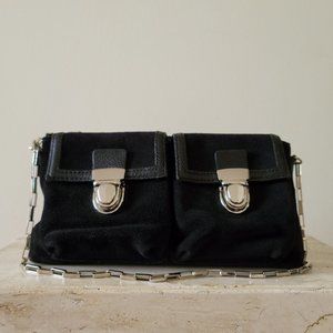 Y2K shoulder bag with silver buckles and chain